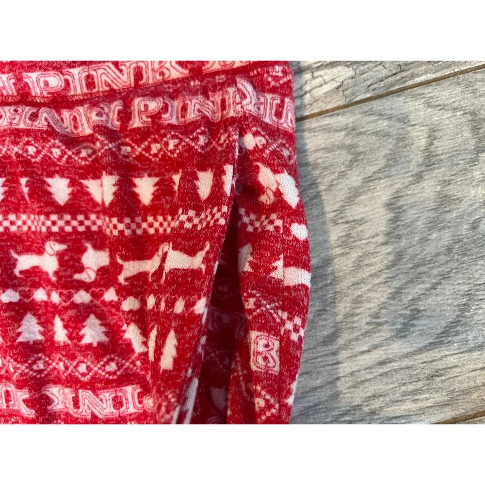 PINK Victorias Secret Pajama Set Large Red Fair Isle Dog Logo 2 pc PJ Set Nordic